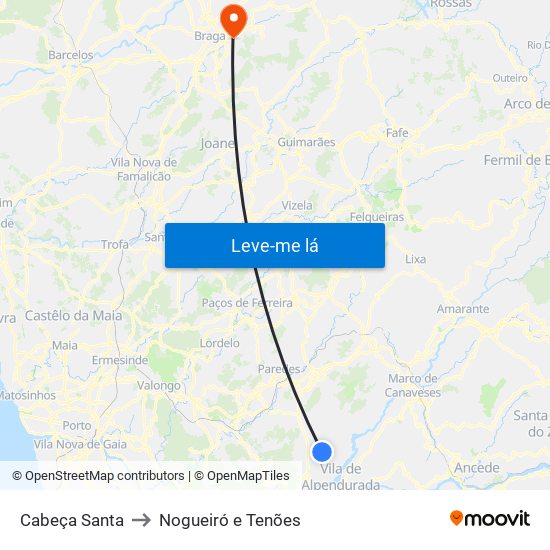 Cabeça Santa to Nogueiró e Tenões map