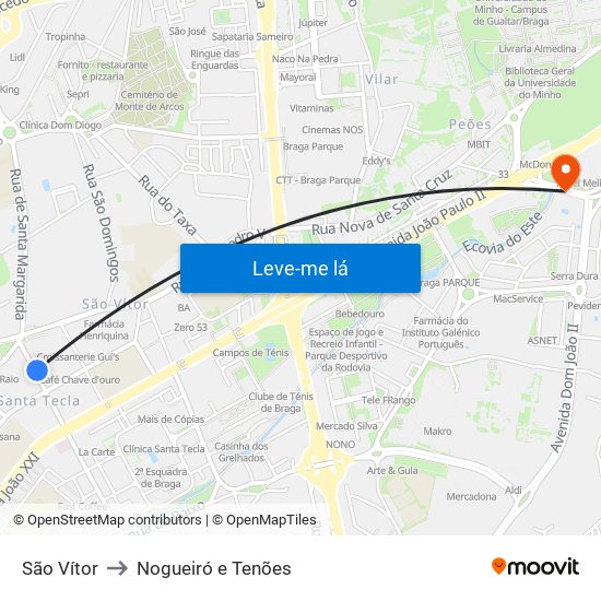 São Vítor to Nogueiró e Tenões map