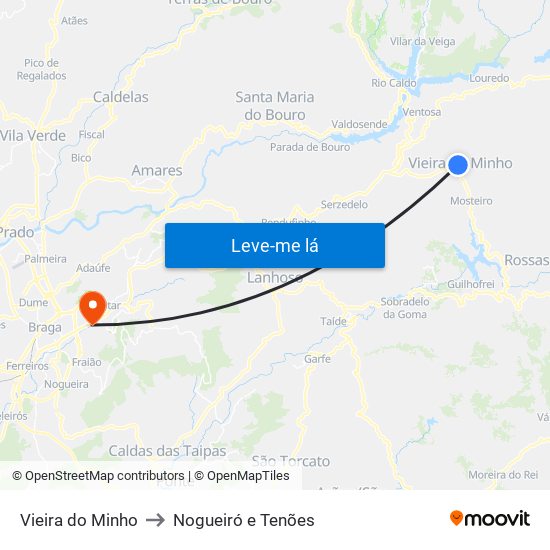 Vieira do Minho to Nogueiró e Tenões map