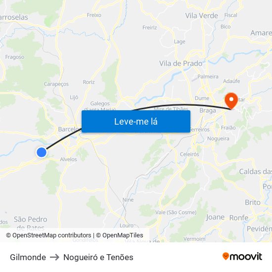 Gilmonde to Nogueiró e Tenões map