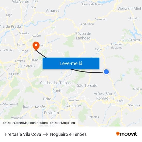Freitas e Vila Cova to Nogueiró e Tenões map
