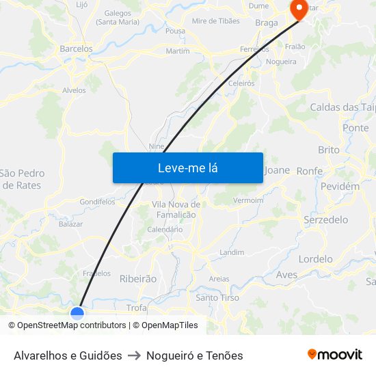 Alvarelhos e Guidões to Nogueiró e Tenões map