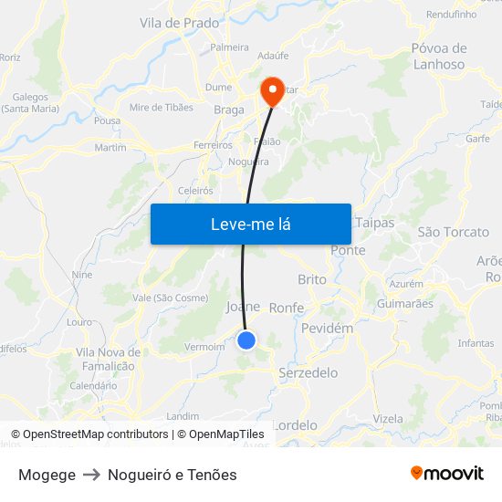 Mogege to Nogueiró e Tenões map