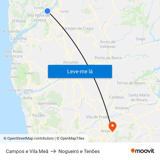 Campos e Vila Meã to Nogueiró e Tenões map