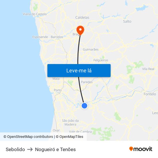 Sebolido to Nogueiró e Tenões map