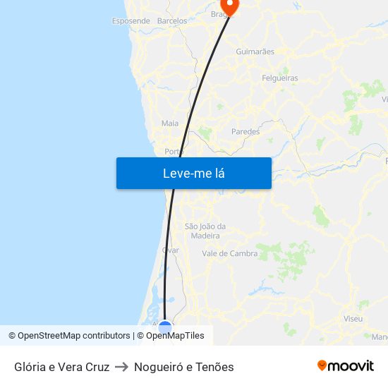 Glória e Vera Cruz to Nogueiró e Tenões map