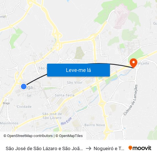 São José de São Lázaro e São João do Souto to Nogueiró e Tenões map