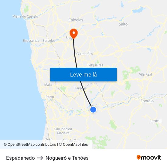 Espadanedo to Nogueiró e Tenões map