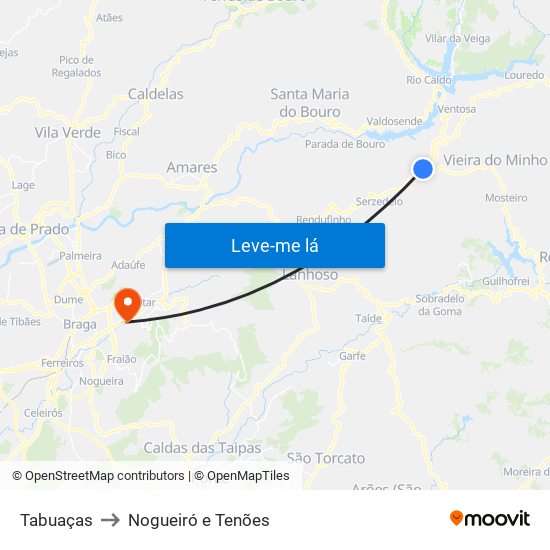 Tabuaças to Nogueiró e Tenões map