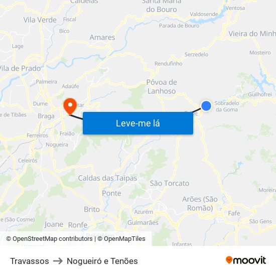 Travassos to Nogueiró e Tenões map