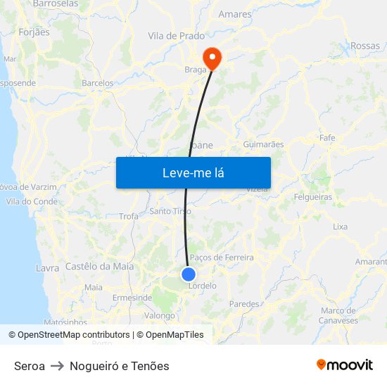 Seroa to Nogueiró e Tenões map