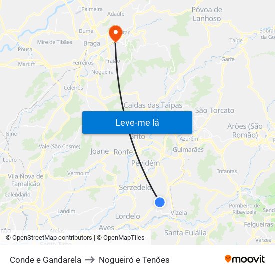 Conde e Gandarela to Nogueiró e Tenões map