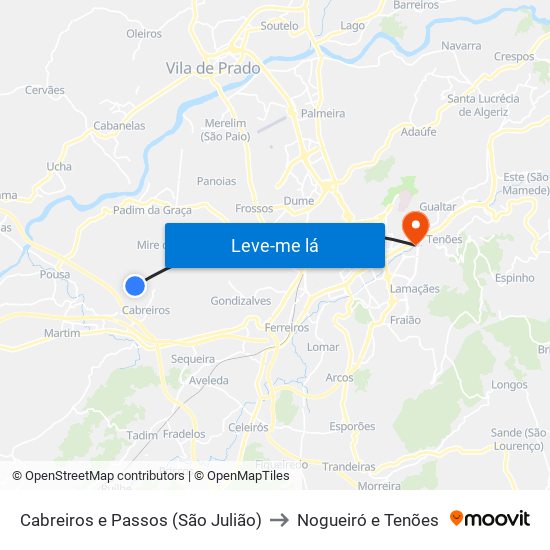 Cabreiros e Passos (São Julião) to Nogueiró e Tenões map