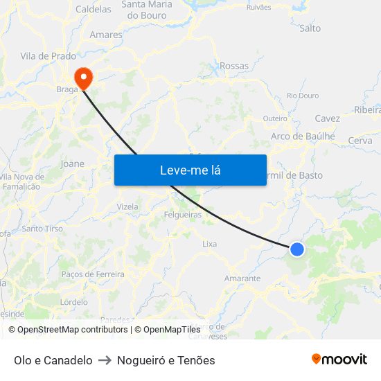 Olo e Canadelo to Nogueiró e Tenões map