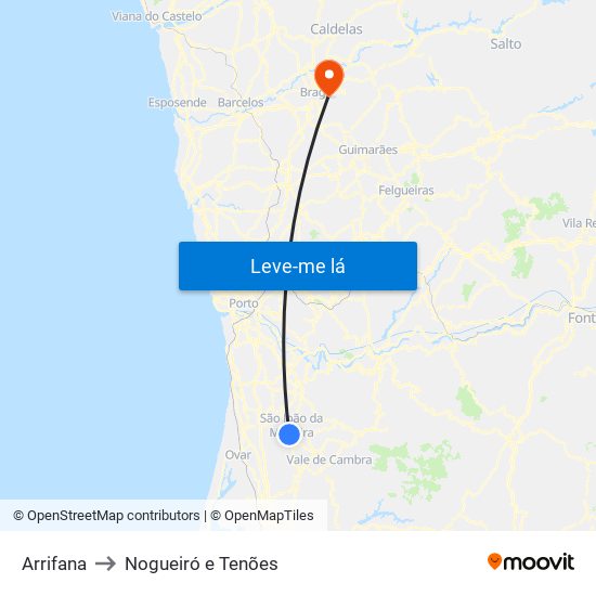 Arrifana to Nogueiró e Tenões map