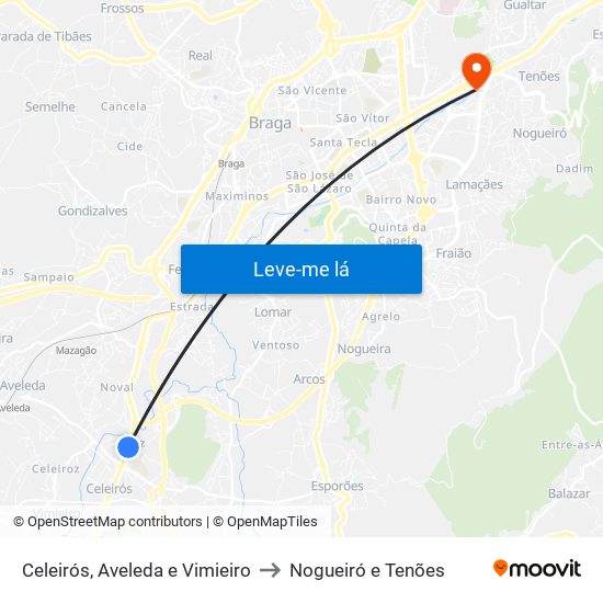 Celeirós, Aveleda e Vimieiro to Nogueiró e Tenões map