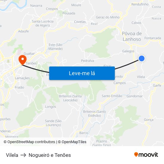 Vilela to Nogueiró e Tenões map
