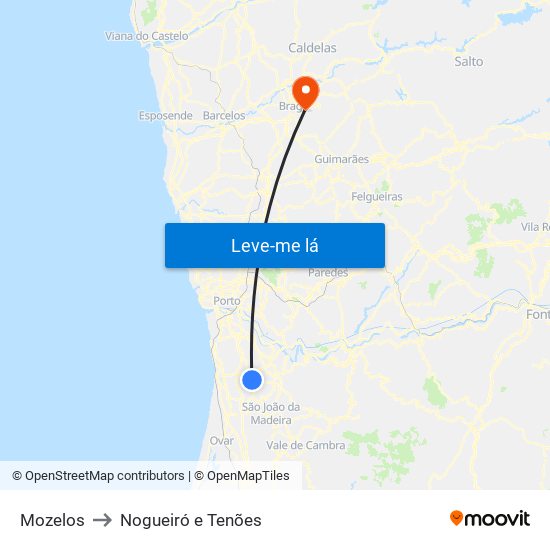 Mozelos to Nogueiró e Tenões map