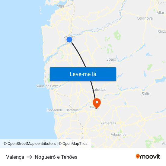 Valença to Nogueiró e Tenões map