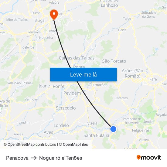 Penacova to Nogueiró e Tenões map