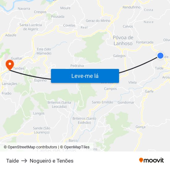 Taíde to Nogueiró e Tenões map