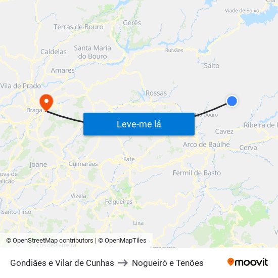 Gondiães e Vilar de Cunhas to Nogueiró e Tenões map