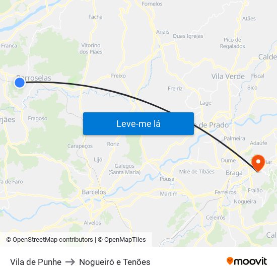 Vila de Punhe to Nogueiró e Tenões map