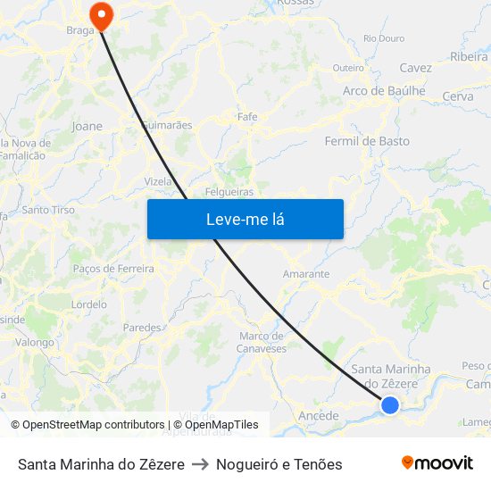 Santa Marinha do Zêzere to Nogueiró e Tenões map