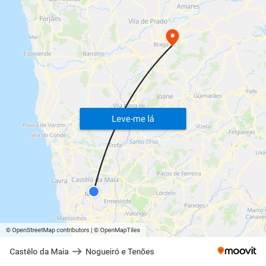 Castêlo da Maia to Nogueiró e Tenões map