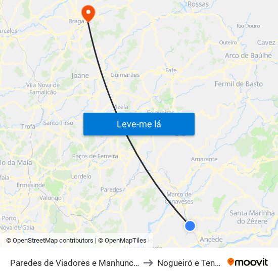 Paredes de Viadores e Manhuncelos to Nogueiró e Tenões map