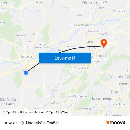 Alvelos to Nogueiró e Tenões map