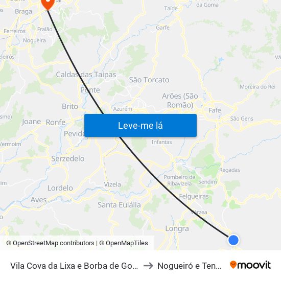 Vila Cova da Lixa e Borba de Godim to Nogueiró e Tenões map