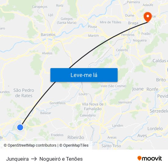 Junqueira to Nogueiró e Tenões map