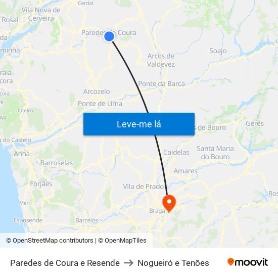Paredes de Coura e Resende to Nogueiró e Tenões map