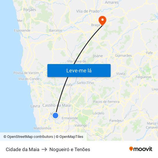 Cidade da Maia to Nogueiró e Tenões map