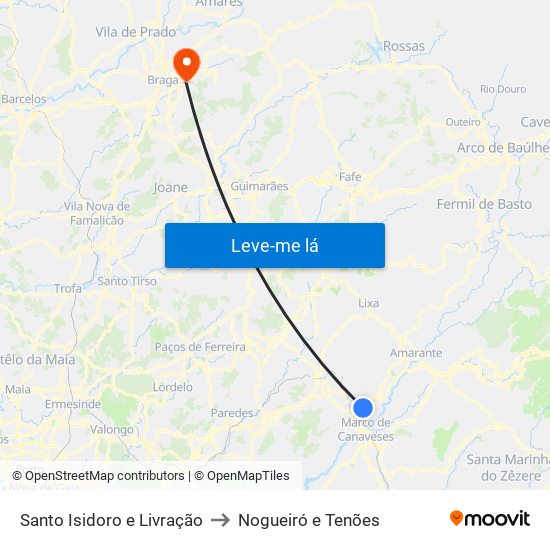 Santo Isidoro e Livração to Nogueiró e Tenões map