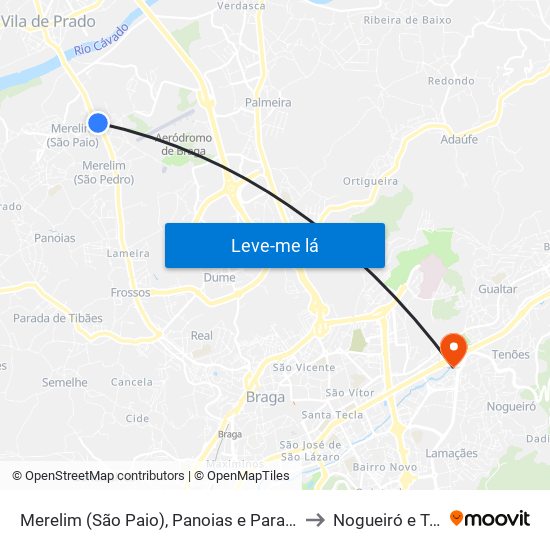 Merelim (São Paio), Panoias e Parada de Tibães to Nogueiró e Tenões map