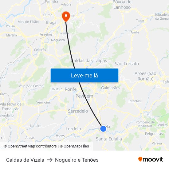 Caldas de Vizela to Nogueiró e Tenões map