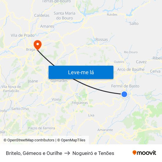 Britelo, Gémeos e Ourilhe to Nogueiró e Tenões map