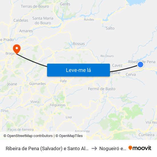 Ribeira de Pena (Salvador) e Santo Aleixo de Além-Tâmega to Nogueiró e Tenões map