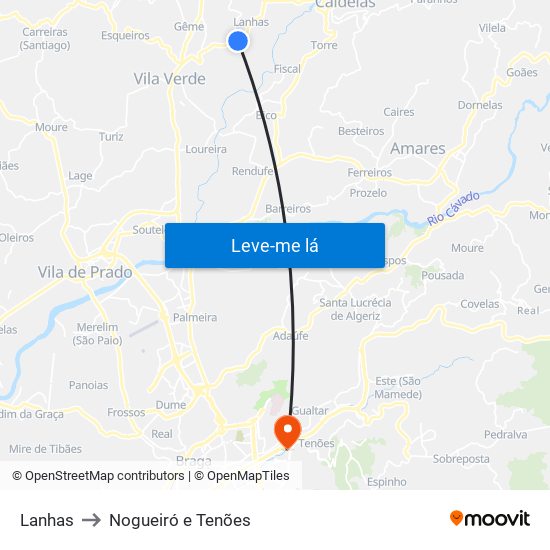 Lanhas to Nogueiró e Tenões map