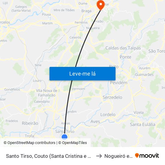 Santo Tirso, Couto (Santa Cristina e São Miguel) e Burgães to Nogueiró e Tenões map