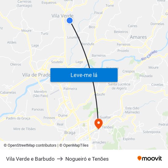 Vila Verde e Barbudo to Nogueiró e Tenões map