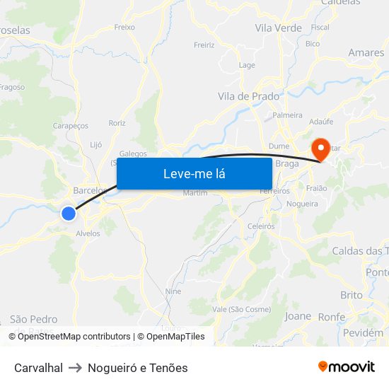 Carvalhal to Nogueiró e Tenões map