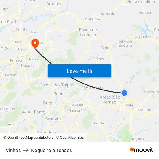 Vinhós to Nogueiró e Tenões map