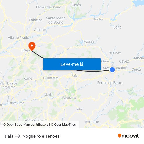Faia to Nogueiró e Tenões map