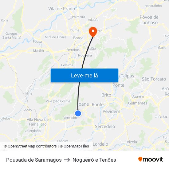 Pousada de Saramagos to Nogueiró e Tenões map