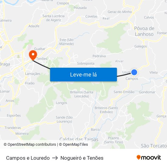 Campos e Louredo to Nogueiró e Tenões map