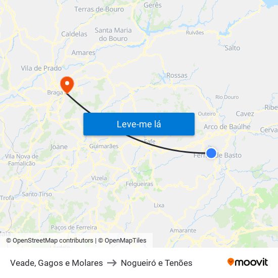 Veade, Gagos e Molares to Nogueiró e Tenões map