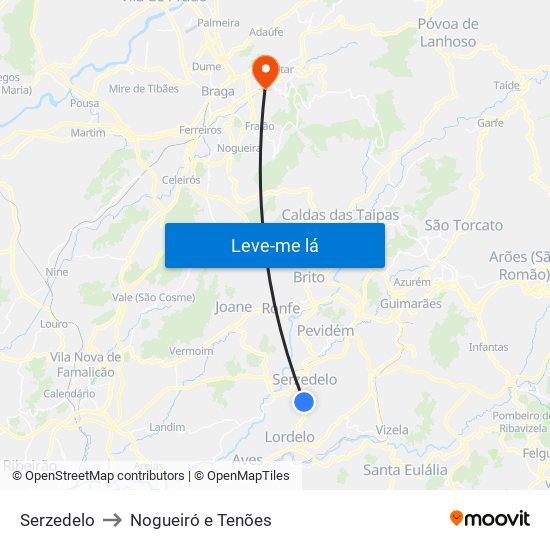 Serzedelo to Nogueiró e Tenões map